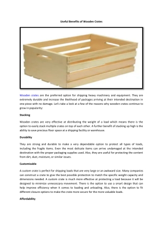 Useful Benefits of Wooden Crates