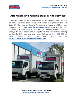 Affordable and reliable truck hiring services