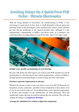 Avoiding Delays On A Quick-Turn PCB Order - Miracle Electronics