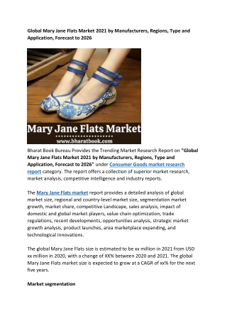 Global Mary Jane Flats Market Forecast 2021-2026 | Bharat Book Bureau