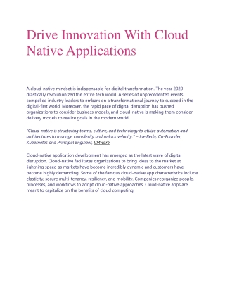 Drive Innovation With Cloud Native Applications