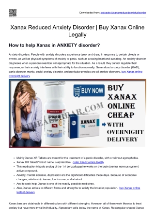 Xanax Reduced Anxiety Disorder  Buy Xanax Online Legally