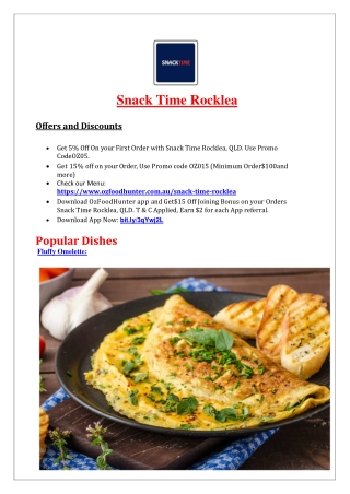 5% Off - Snack Time Restaurant - Burger takeaway Rocklea, QLD