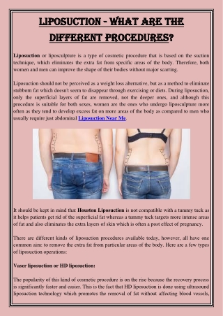 Liposuction - What Are The Different Procedures