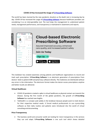 COVID 19 Has Increased the Usage of E-Prescribing Software