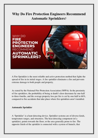 Why Do Fire Protection Engineers Recommend Automatic Sprinklers