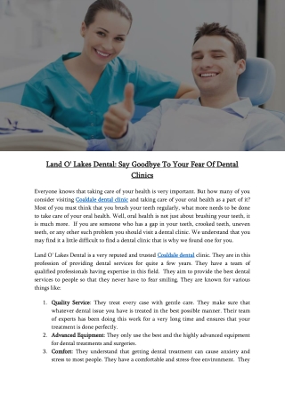 Land O' Lakes Dental Say Goodbye To Your Fear Of Dental Clinics
