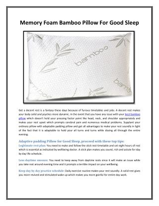 Memory Foam Bamboo Pillow For Good Sleep