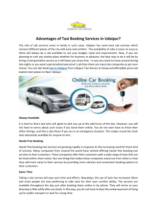 Advantages of Taxi Booking Services in Udaipur