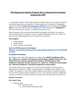 HIV Diagnostics Market To Showcase Vigorous Demand During The Period Until 2027