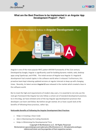 What are the Best Practices to be implemented in an Angular App Development Project - Part I