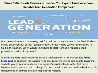 Prime Seller Leads Reviews - How Can You Expect Assistance From Reliable Lead Ge