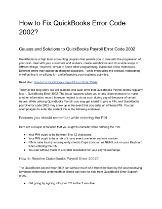How to Fix QuickBooks Error Code 2002