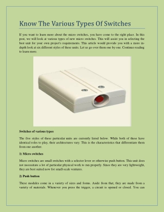 Know The Various Types Of Switches