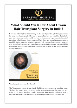 What Should You Know About Crown Hair Transplant Surgery in India?