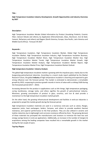 High temperature insulation Market Analysis.docx