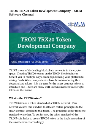 TRON TRX20 Token Development Company - MLM Software Chennai