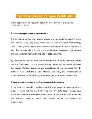 Top 5 Principles of Six Sigma Certifications