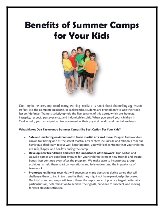 Camps For Kids - Martial Arts Summer Camp in Oakville