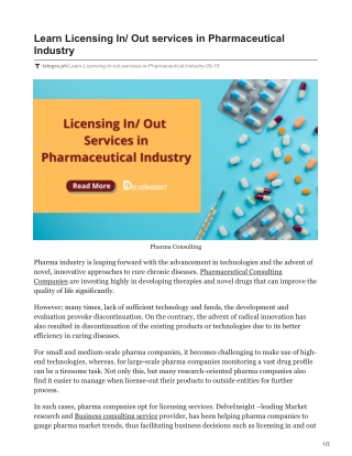 Learn Licensing In Out services in Pharmaceutical Industry