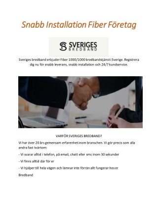 Snabb Installation Fiber Företag