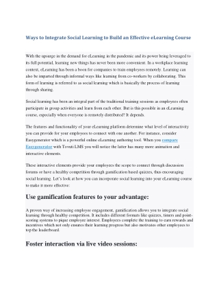 Ways to Integrate Social Learning to Build an Effective eLearning Course