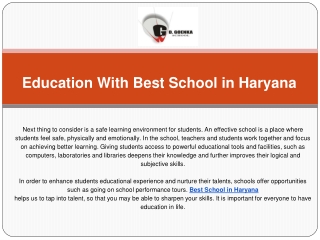 Education With Best School in Haryana
