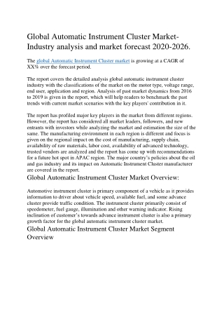 Global Automatic Instrument Cluster Market