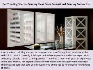 Get Trending Shutter Painting Ideas From Professional Painting Contractors