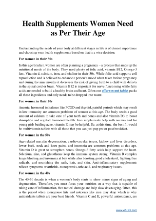 Health Supplements Women Need as Per Their Age