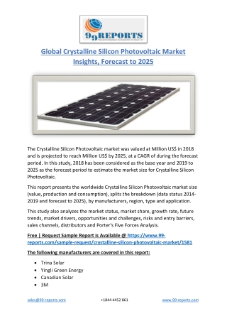 Global Crystalline Silicon Photovoltaic Market Insights, Forecast to 2025