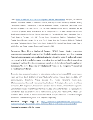 Automotive Micro Electro Mechanical Systems (MEMS) Sensor Market