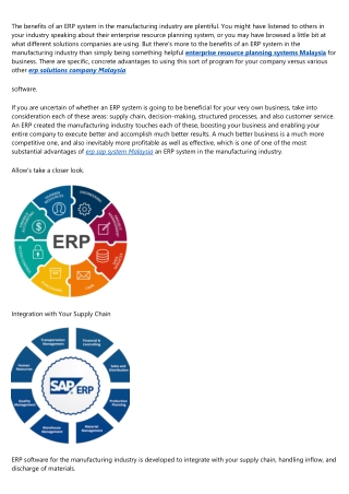 Benefits of ERP Software for the Manufacturing Industry
