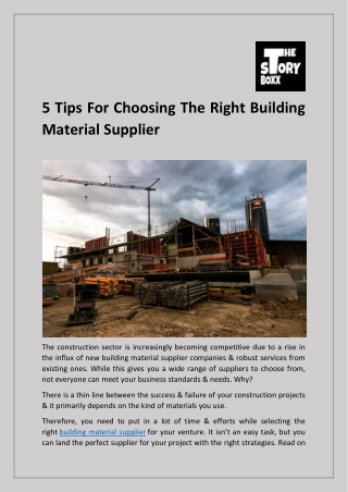 5 Tips For Choosing The Right Building Material Supplier