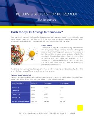 Cash Today or Savings for Tomorrow