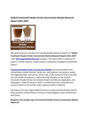 Global Functional Powder Drinks Concentrates Market Research Report 2021-2025