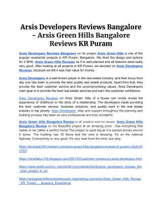 Arsis Developers Reviews Bangalore - Arsis Green Hills Bangalore Reviews KR Puram