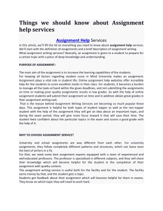 Things we should know about Assignment help services