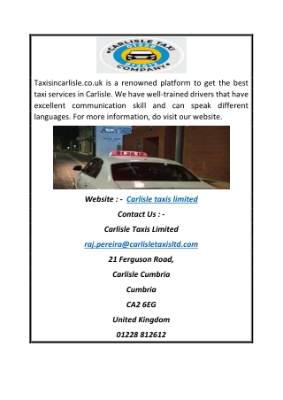 Carlisle Taxis Limited | Taxisincarlisle.co.uk