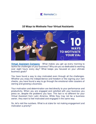 10 Ways to Motivate Your Virtual Assistants