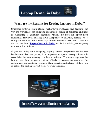 What are the Reasons for Renting Laptops in Dubai?