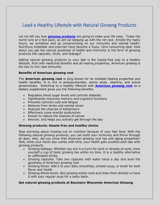 Lead a Healthy Lifestyle with Natural Ginseng Products