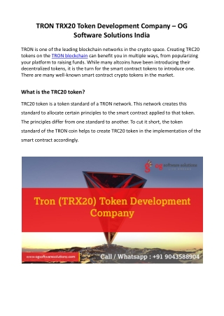 TRON TRX20 Token Development Company - OGSS