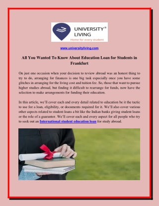 All You Wanted To Know About Education Loan for Students in Frankfurt