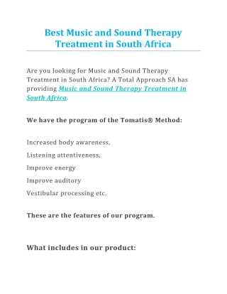 Best Music and Sound Therapy Treatment in South Africa