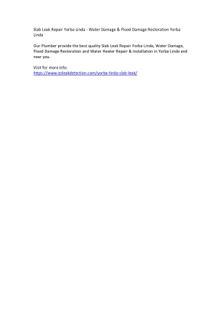 Slab Leak Repair Yorba Linda - Water Damage & Flood Damage Restoration Yorba Lin