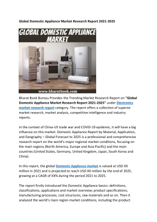 Global Domestic Appliance Market Research Report 2021-2025