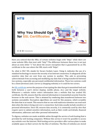 Why You Should Opt for SSL Certificates