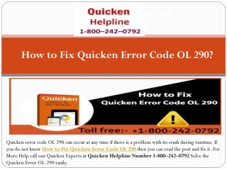 How to Fix Quicken Error Code OL 290 - Call 1-800–242–0792