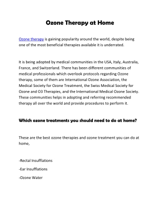 Ozone Therapy at Home